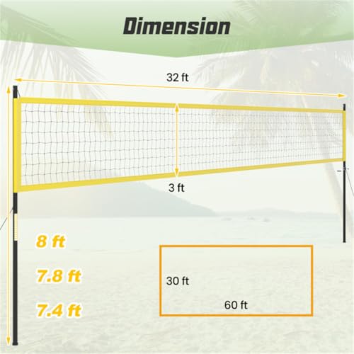 CZBZ Heavy-Duty Volleyball Net with 3-Level Adjustable Poles, Anti-Sag Winch & All-Inclusive Accessories for Backyard, Beach, Park - Yellow