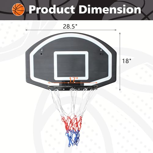 Wall Mounted Basketball Stand 28.5 x 18 Inch Shatterproof Backplate Folding Durable Basket and All-Weather Mesh Construction for Indoor and Outdoor Use
