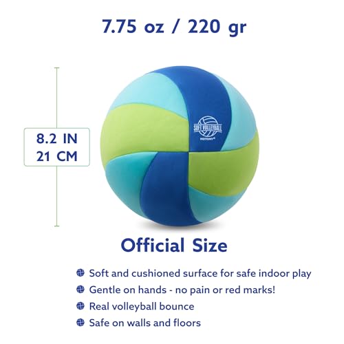 MOTOMY™ Indoor Soft Volleyball, Cushioned Fabric Training Ball for Kids & Youth, Quiet House Practice Design with Realistic Bounce & Lightweight Feel, Volleyball Gifts for Boys, Girls and Teens