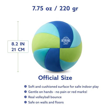 MOTOMY™ Indoor Soft Volleyball, Cushioned Fabric Training Ball for Kids & Youth, Quiet House Practice Design with Realistic Bounce & Lightweight Feel, Volleyball Gifts for Boys, Girls and Teens