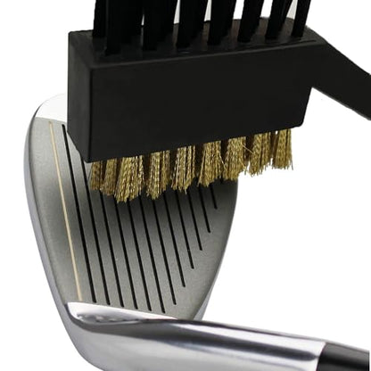 Pack of 3 Golf Club Brush and Club Groove Cleaner Set with Double Sided Brass and Nylon Bristle, Easily Attaches to Golf Bag