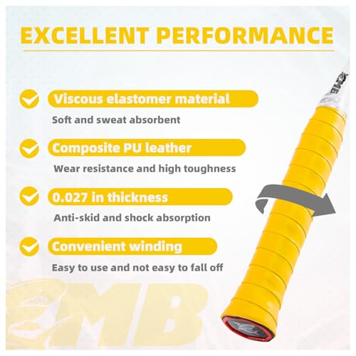 Tennis Racket Grip Tape 3 Pack, Racket Grips Soft Racquet Overgrips for Tennis, Pickleball and Badminton - Anti-Slip and Absorbent Tennis Grip Tape Set - color: Yellow