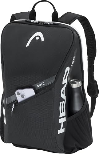 HEAD Tour Tennis Backpack 25L - Holds 2 Racquets, Shoe Compartment, Phone Pocket, Water Bottle & Ball Can Pockets - color: Black