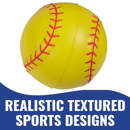 Fun Express 2 1/4" Realistic Volleyball, Softball and Tennis Stress Ball Assortment - 12 Pieces