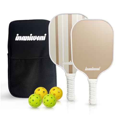 Pickleball Paddles Set of 2 - Fiberglass Surface & Polypropylene Honeycomb Core | Lightweight Pickball Paddles | 4 Pickball Balls and 1 Bag