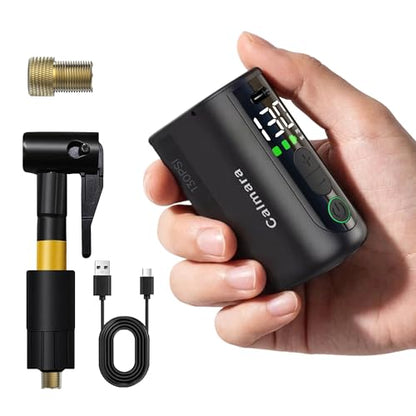 MY20 Electric Bike Pump with Gauge, 130 PSI Fast Inflate, Mini Bicycle Pump with Presta & Schrader Valve, Auto Stop, Portable Rechargeable Air Pump for Road Bike, Mountain Bike, E-Bike - color: Black