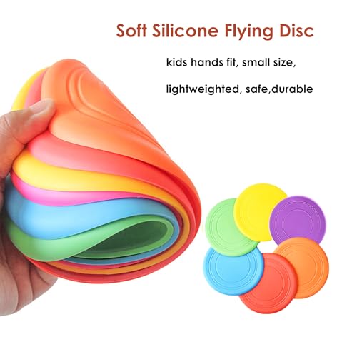 Kids Flying Disc Toy Outdoor Playing Lawn Game Disk Flyer for Kindergarten Teaching Soft Silicone Colorful 6 Pack Bulk Set