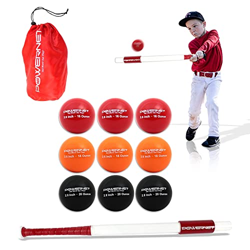 PowerNet Sweet Spot Training Bat + 2.8"" Progressive Baseball Training Balls for Hitting & Pitching, 9 Pack Pro Weighted Balls & Weighted Bat, Improve Hand-Eye Coordination & Power - size: 34" (31 oz) Bat + 2.8" Balls PRO 9 Pk