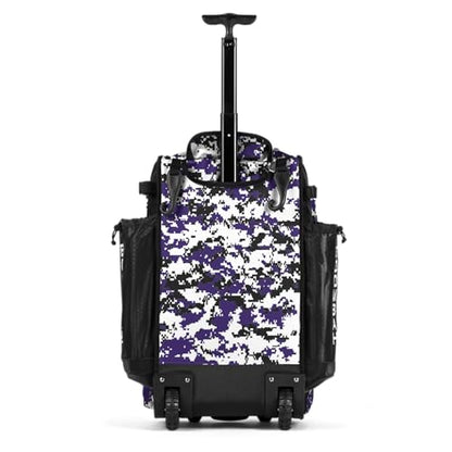 Boombah Rolling Catchers Superpack Baseball/Softball Gear Bag Digital Camo - 23-1/2" x 13-1/2" x 9-1/2" - Multiple Colors - Telescopic Handle and Holds 4 Bats - Wheeled Version - color: Black/Purple