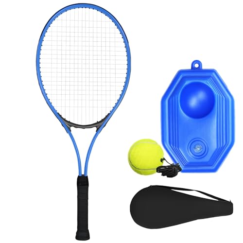 PONDON 27 Inch Tennis Racket Set - Portable Trainer with Aluminum Alloy Racket, Ball, Base & Cover for Beginners
