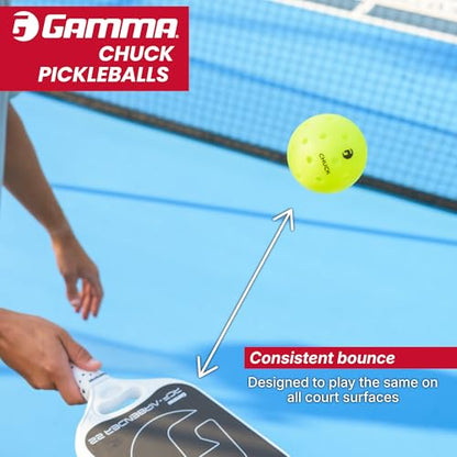 GAMMA Chuck Outdoor Pickleballs, Symmetrical 38-Hole Design, USAPA Approved for Tournament Play, Durable, All-Weather Endurance, Consistent Flight, Enhanced Speed, Competitive & Practice - style: 6 Pack