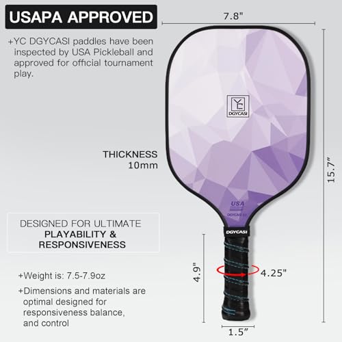 YC DGYCASI Pickleball Paddles Set of 2, 2026 USAPA Approved Pickleball Set, Fiberglass Lightweight Pickle Ball Rackets 2 Pack, 2 Outdoor Pickleball, 2 Indoor Pickleball Balls, 1 Pickleball Bag - color: Purple