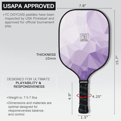 YC DGYCASI Pickleball Paddles Set of 2, 2026 USAPA Approved Pickleball Set, Fiberglass Lightweight Pickle Ball Rackets 2 Pack, 2 Outdoor Pickleball, 2 Indoor Pickleball Balls, 1 Pickleball Bag - color: Purple