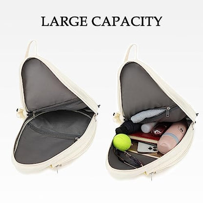 Rejolly Tennis Racket Sling Bag for Women Men Quilted Water Resistant Racquet Cover One Shoulder Crossbody Bag for 2 Tennis Rackets, Pickleball Paddles, Badminton Racquet - color: New Cream White