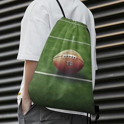 American Football Field Ball Sport Drawstring Backpack 420D Oxford Waterproof Sport Gym Bag Cinch Sack for Basketball Yoga Beach