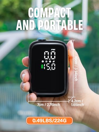 Pumteck Portable Ball Pump with 2 Needles, Electric Ball Pump with Pressure Gauge and Digital LCD Display, 15Psi Fast Inflation Air Inflator for Basketball Soccer Football Volleyball Rugby Sports