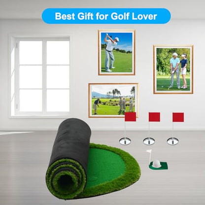Nice C Putting Green Indoor, Putting Green, Golf Simulators for Home, Golf Putting Mat, Putting Mat Putting Green Outdoor, Challenge Putting Cup, 3 Holes, Flags, and Slope - style: Shaped 5 x 10 Ft Green