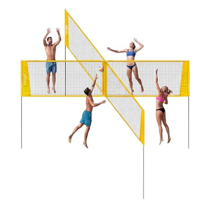 14FT Portable 4 Square Volleyball Game Set – Adjustable Height Net, Durable Frame & Full Accessories for Backyard/Beach/Lawn, Family Volleyball Equipment, Yellow
