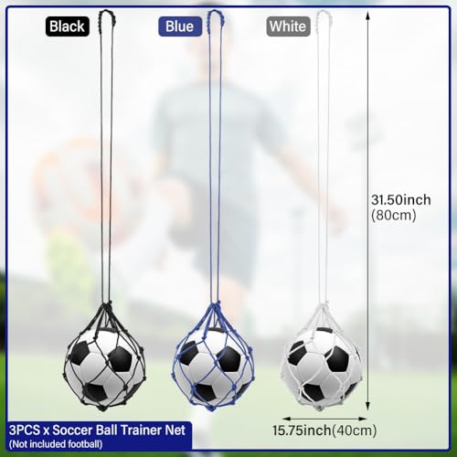3Pcs Soccer Kick Trainer, Football Kick Throw Solo Practice Training Aid, Adjustable Locked Net Soccer Ball Bungee Elastic Trainer Net Soccer Juggling Trainer Fits Ball Size 3 4 5
