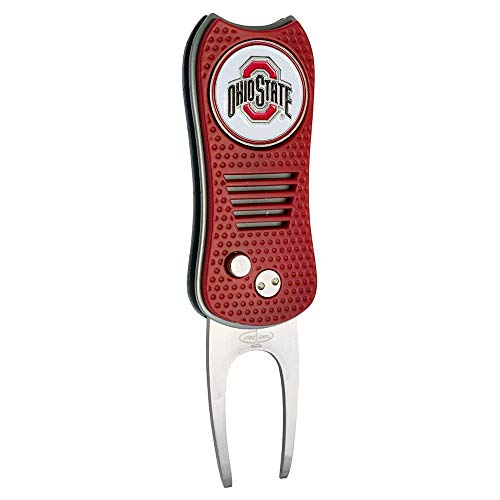 Switchblade Divot Repair Tool with Logo Printed Removable Magnetic Ball Marker-Best Divot Fixer - style: Ohio State Buckeyes