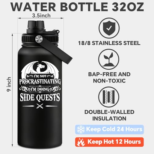 Fufandi Dnd Gifts for Men, Dungeon Master Mug - Dungeons and Dragons Gifts, Gamer Gift, Gaming Mug - D&D Lovers Gamer Gift - Dnd Water Bottle 32oz - color: Dnd Black
