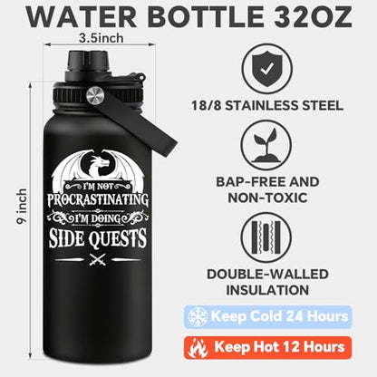 Fufandi Dnd Gifts for Men, Dungeon Master Mug - Dungeons and Dragons Gifts, Gamer Gift, Gaming Mug - D&D Lovers Gamer Gift - Dnd Water Bottle 32oz - color: Dnd Black