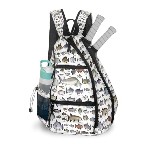 Pickleball Bag Sea Fish Pickle Ball Backpack for Women Men Premium Lightweight Crossbody Sling Bag Sports Backpack for Pickleball Paddle Tennis - color: Sea Fish