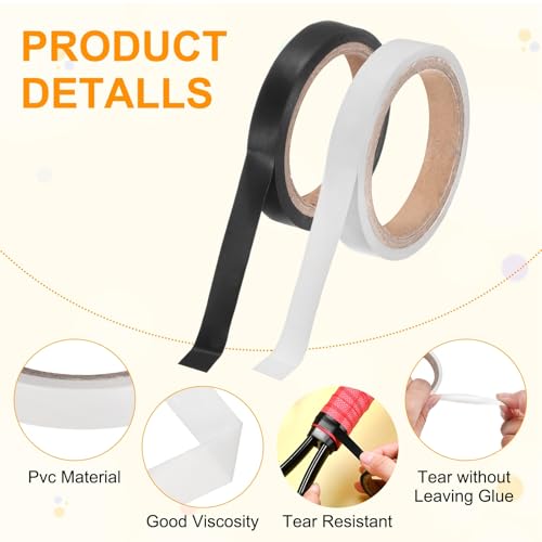M METERXITY Grip Finishing Tape PVC Racket Wrap Grip Racquet Finishing Tapes for Pickleball/Racquetball - color: Black, White