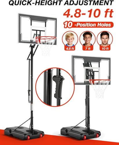 Basketball Hoop Outdoor with 33 Inch Shatterproof Backboard, Portable Basketball Goal System - style: 4.8-10FT (Gray)