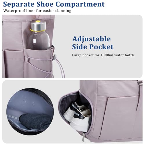 Tennis Gym Bag for Women, Tennis Tote Bag with Shoe Compartment & Wet Pocket, Tennis Racket Bag Holds 2-4 Rackets, Weekend Bag with Laptop Compartment for Men & Women - color: Purple