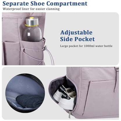 Tennis Gym Bag for Women, Tennis Tote Bag with Shoe Compartment & Wet Pocket, Tennis Racket Bag Holds 2-4 Rackets, Weekend Bag with Laptop Compartment for Men & Women - color: Purple