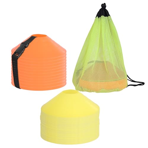 Athllete Durable and Flexible Soccer Cones (Set of 50) - Highly Visible Cones for Sports Training - Ideal Soccer Cones for Training - color: 80 Pack, Orange / Neon Yellow