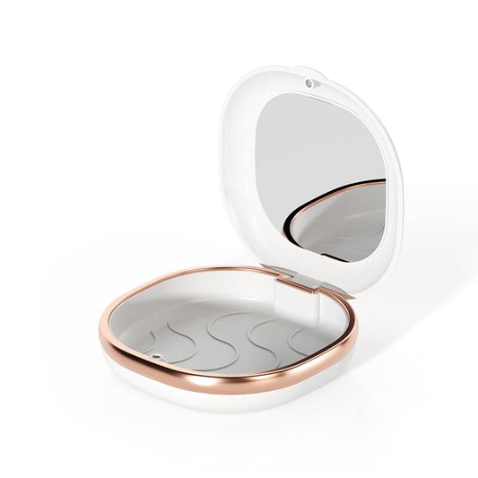 Denture Case with Mirror, Portable Retainer Case for Braces, Mouth Guards, Orthodontic Retainers, Compact, Stylish, and Travel-Friendly Denture Box (White) - color: White