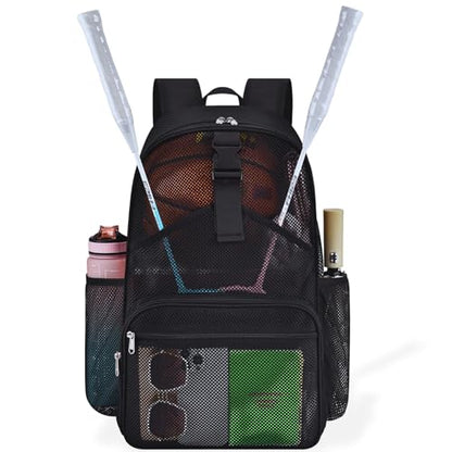 Metaverse Mesh Sports Backpack 20 Inch with Racket Holder for Men Women, Large Travel Gym Beach Backpack with Water Bottle Pockets, Breathable Comfort Shoulder Straps