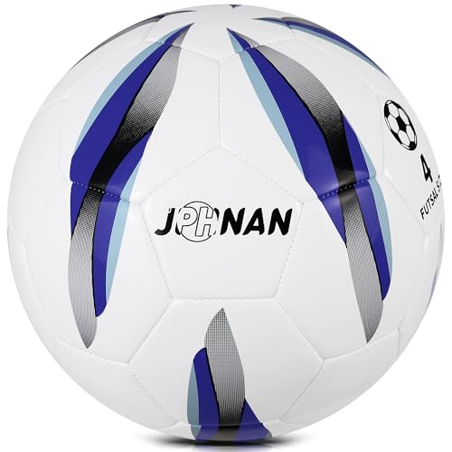 Low Bounce Futsal Ball Size 4 – Indoor Soccer Ball with Reinforced Stitching & TPU Cover for Training, Games, and Competition – Durable for Youth and Adults - color: White/Blue