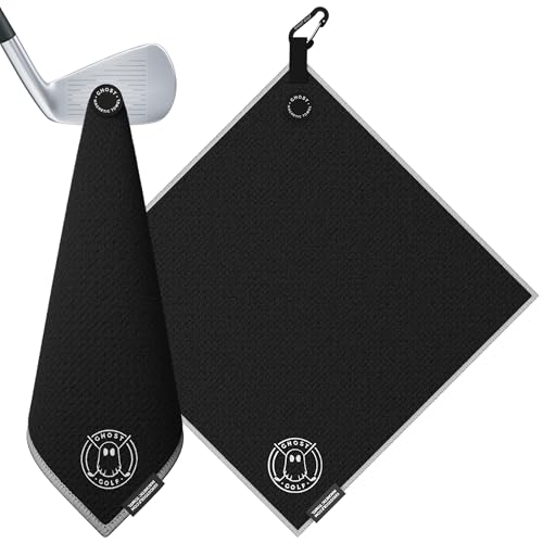 Ghost Golf Magnetic Towel (Greenside) - Premium Ultra-Absorbent Microfiber Golf Towel with Magnet for Golf Carts or Clubs - 18" x 18" Golfing Gear - Waffle Weave Pattern (Black) - color: Black