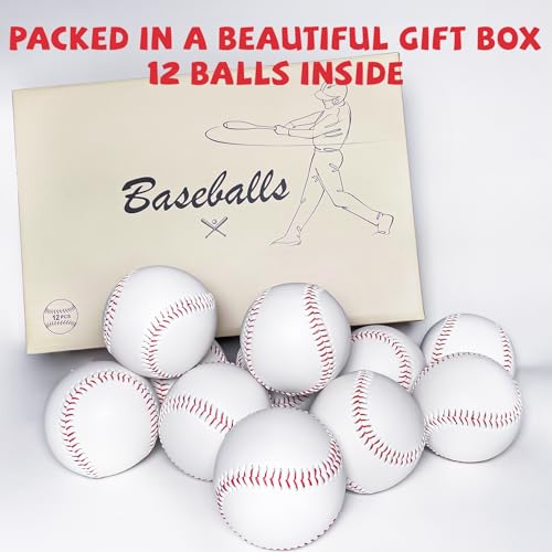 12 Pack Standard Size T-Ball Baseballs - Unmarked & Soft Practice Balls for League Play - Durable Synthetic Leather Cover - Rubber Filling - Perfect for Training, Hitting, Batting, Fielding