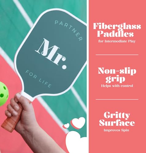 A Perfect Match Pickleball Paddle Set Engagement Gifts for Couples I I His and Hers Gifts I Includes 2 Pickleball Paddles, Carrying Bag and 2 Pickleballs - style: Mr. and Mrs.
