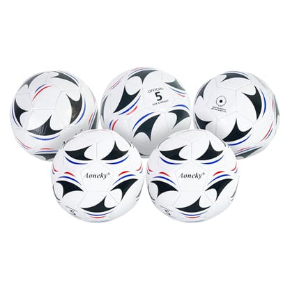 Aoneky Soccer Ball with Pump - color: 5 Pack with 1 Pump - White/Black/Blue/Red, size: 5