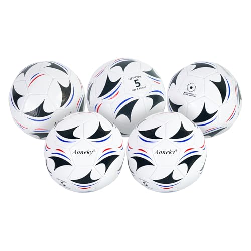 Aoneky Soccer Ball with Pump - color: 5 Pack with 1 Pump - White/Black/Blue/Red, size: 5