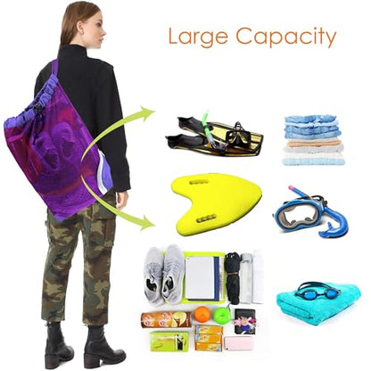 BeeGreen Mesh Drawstring Bag Swim Backpack for Beach Pool Sports Gym Draw String Cinch Bags for Swimming Soccer Basketball Gear Purple - color: Purple, style: Mesh Bag
