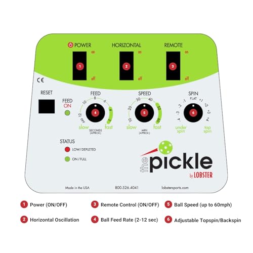 Lobster Sports Pickleball Machine – Full-Featured – Adjustable Topspin, Backspin, & Lobs, Random Oscillation, Ball Speed (20-60MPH), Lightweight & Portable, Holds 125 Balls, with Multi-Function Remote - style: The Pickle