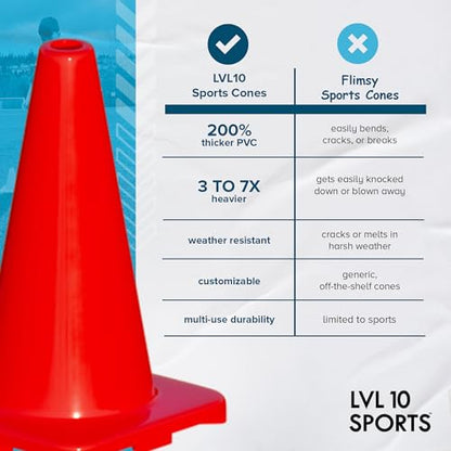 LVL10 Pro Training Cones - 12" Large Soccer Cones for Sports Training - for Basketball, Football, Basketball and Agility Drills - Soccer Field Markers that Won't Crack, Slide or Fly - style: 4 cones