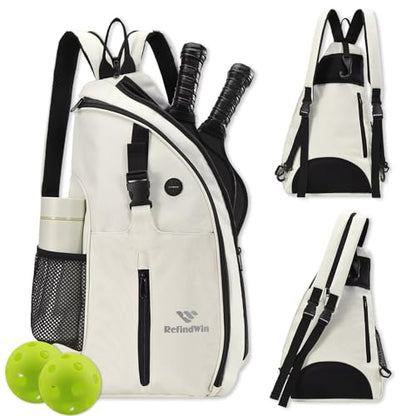 Pickleball Bag for Women Men Pickle Ball Backpack,Adjustable Sling Bag/Backpack for Tennis & Pickleball - color: White