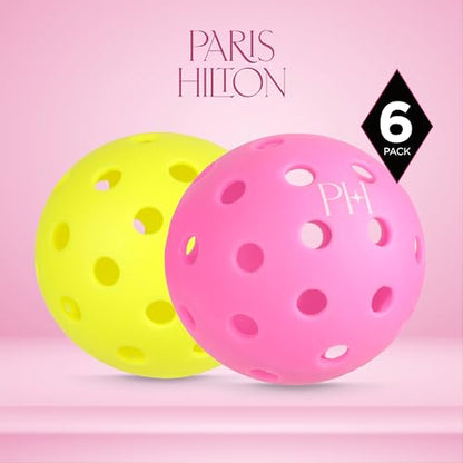 Paris Hilton - Performance Pickleballs 40-Hole, 6 Pack Durable Outdoor Balls, Precision Flight Design for Consistent Bounce and Long-Lasting Play