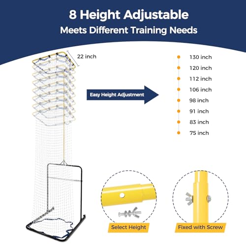 Volleyball Setter Training Equipment 8 Adjustable Heights,Sturdy and Durable 130inch Volleyball Setter Training Net 6 Adjustable Angles for Indoor and Outdoor Training - color: Yellow