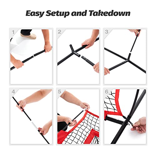 ZELUS 7 x 7ft Football Trainer Throwing Net | Training Target Practice with 5 Targets | Great for Quarterback | Includes Carry Bag - color: Red