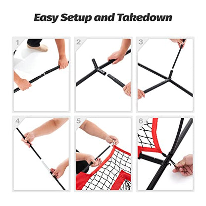ZELUS 7 x 7ft Football Trainer Throwing Net | Training Target Practice with 5 Targets | Great for Quarterback | Includes Carry Bag - color: Red