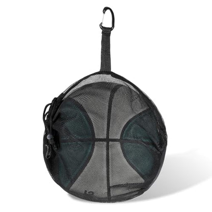 Thinp Single Mesh Ball Bag with Zipper Pocket, Ball Storage Bag Mesh Storage Bags with Double Hook Portable Drawstring Sling Back Bags for Soccer Basketball Football Volleyball Rugby