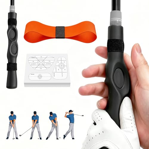 3-in-1 Golf Swing Trainer with Silicone Grip Trainer, Arm Band & Impact Tape, Golf Training Aid System for Beginners & Tempo Training for Advanced, Click Feedback, Arm Connection, Right/Left-Handed